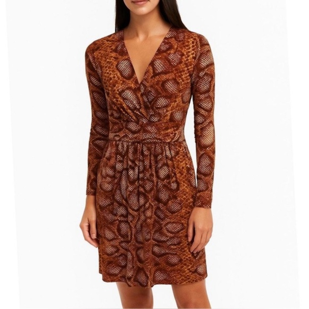 Altuzarra Snakeskin Print Long Sleeve  Midi Faux Wrap Dress Sized 8 Women